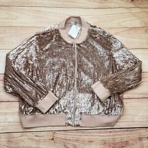 NEW Asos Jacket Womens 20 Rose Gold‎ Pink Sequin Zip Up Coat Casual Ladies